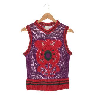 【新品】  PATOU / パトゥ | 2021AW | Handmade Crochet Sleeveles フラワー モチーフ ハンドメイド ニット クロシェ ベスト | S | パープル / レッド | レディース(ベスト/ジレ)