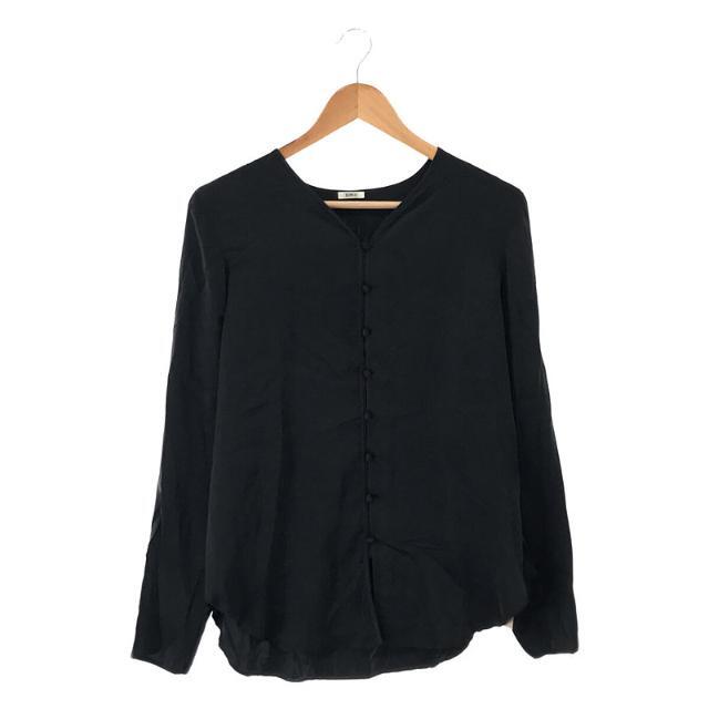 【新品】  NOWOS / ノーウォス | silk blouse ノーカラー シルク ブラウス シャツ | F | BLACK | レディース