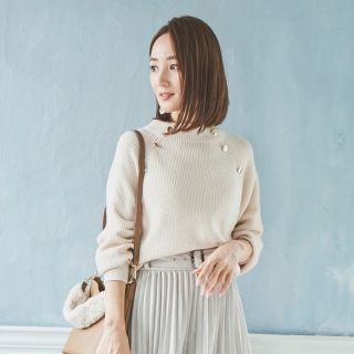 シマムラ(しまむら)のしまむら・星玲奈・HRボタンツキアゼPO・淡薄橙・Lサイズ(ニット/セーター)