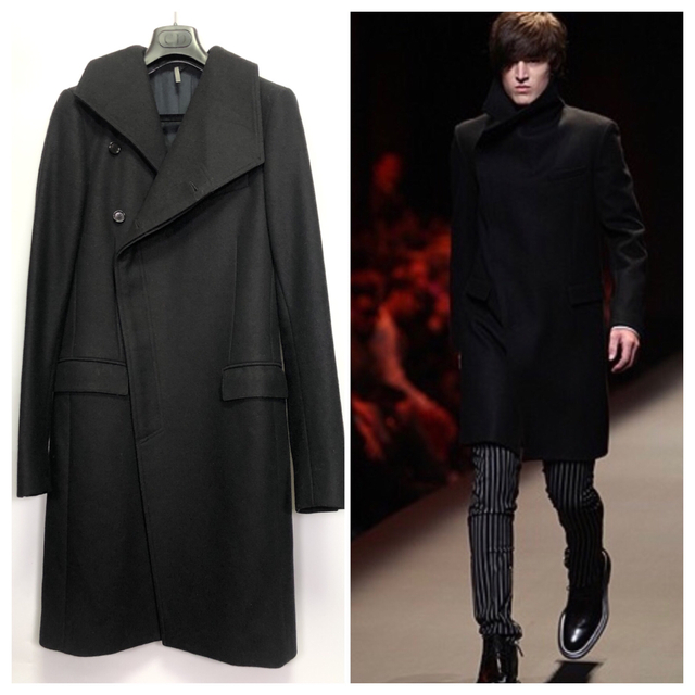 09AW ディオールオム　ロングラップコート　44 黒　Dior