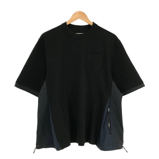 Sacai サカイ カットソー Tシャツ プルオーバー トップス ブラック 黒 2(M) クルーネック 半袖 フレア 変形 レース カットワーク 異素材 ドッキング コットン 綿 おしゃれ シンプル きれいめ 大人女子 ブランド 上品 エレガント フェミニン【レディース】