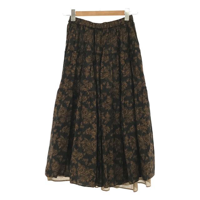 【美品】  Thomas magpie / トーマスマグパイ | flower print skirt フラワー プリント プリーツ ティアード フレア ロング スカート | 36 | BLACK | レディース