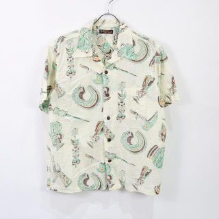 サンサーフ(Sun Surf)のSUN SURF / サンサーフ | S/S OPEN SHIRT ”NATIVE MASKS” リネン混アロハシャツ | M | ホワイト | メンズ(Tシャツ/カットソー(半袖/袖なし))