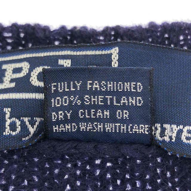 POLO RALPH LAUREN(ポロラルフローレン)のPOLO RALPH LAUREN / ポロラルフローレン | 1990s～ VINTAGE シェットランド ウール ポニーロゴ 刺繍 クルーネック ニット セーター | L | ネイビー | メンズ メンズのトップス(ニット/セーター)の商品写真