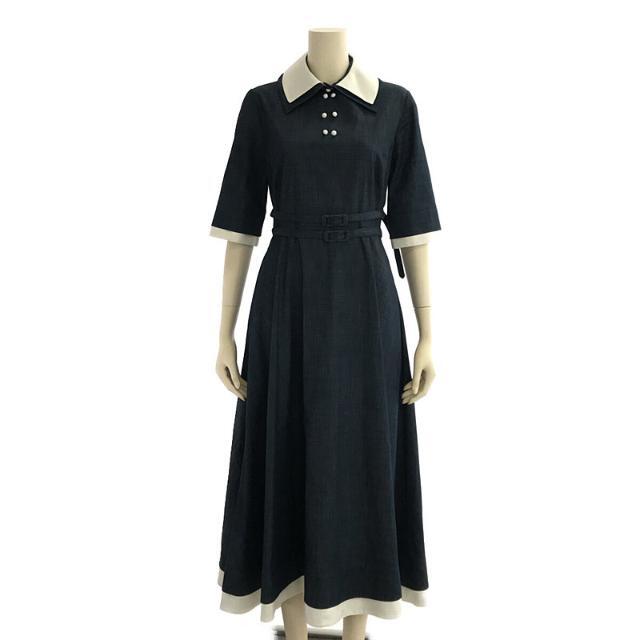 【美品】  madder madder / マダマダ | ”TWINS” layered bicolor dress ツインズ レイヤード バイカラー ドレス ロング ワンピース ベルト・つけ襟付き | INDIGO×WHITE | レディース