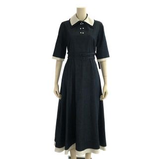 【美品】  madder madder / マダマダ | ”TWINS” layered bicolor dress ツインズ レイヤード バイカラー ドレス ロング ワンピース ベルト・つけ襟付き | INDIGO×WHITE | レディース(ロングワンピース/マキシワンピース)