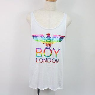 BOYLONDON / ボーイロンドン | ロゴプリントカットオフタンクトップ | S | ホワイト | メンズ(タンクトップ)