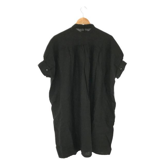 【美品】 Honnete / オネット | 2020SS | H/SLV No Collar OP アイリッシュ リネン ノーカラー ギャザー ワンピース | ブラック | レディース - 3