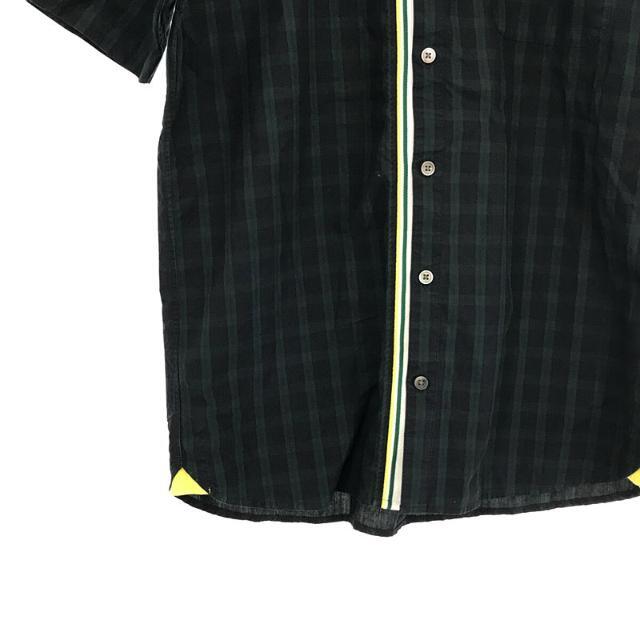 FRED PERRY(フレッドペリー)のFRED PERRY / フレッドペリー | コットン ボーダー切替 半袖チェックシャツ | M | グリーン | メンズ メンズのトップス(Tシャツ/カットソー(半袖/袖なし))の商品写真
