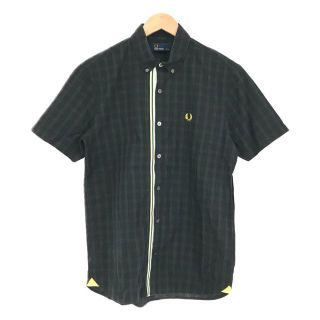 フレッドペリー(FRED PERRY)のFRED PERRY / フレッドペリー | コットン ボーダー切替 半袖チェックシャツ | M | グリーン | メンズ(Tシャツ/カットソー(半袖/袖なし))