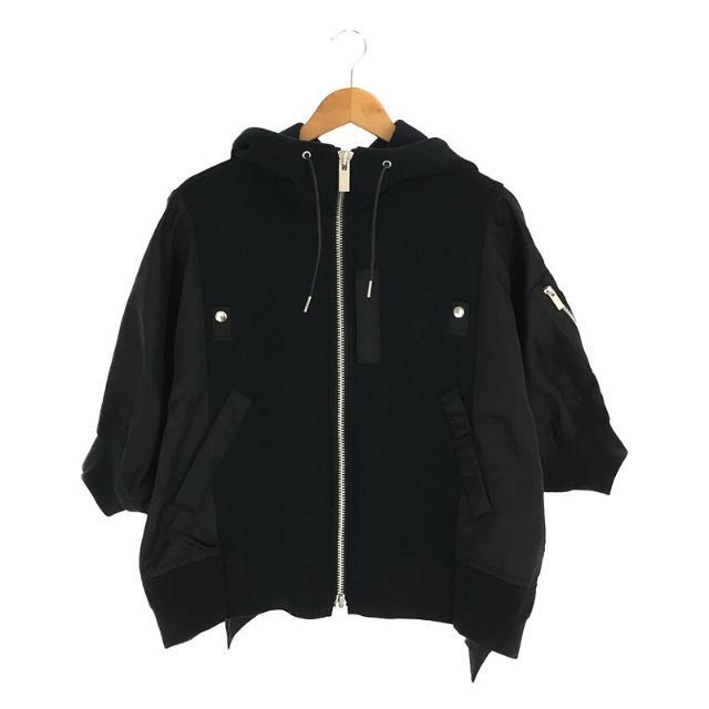 sacai / サカイ | 2021AW | stitching bat sleeve hooded jacket 異素材 切替 ドッキング ナイロン スポンジ フーディー ブルゾン ジャケット | 3 | ブラック | レディース