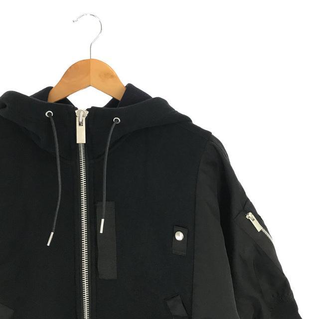 sacai / サカイ | 2021AW | stitching bat sleeve hooded jacket 異素材 切替 ドッキング ナイロン スポンジ フーディー ブルゾン ジャケット | 3 | ブラック | レディース