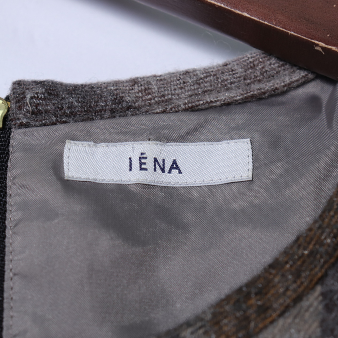 IENA(イエナ)のイエナ 長袖カットソー チェック柄 ラウンドネック トップス 日本製 ウール混 S相当 レディース フリーサイズ グレー IENA レディースのトップス(カットソー(長袖/七分))の商品写真