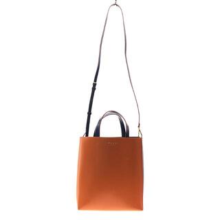 【美品】 MARNI / マルニ | 2way MUSEO SMALL ミュゼオ シャイニー＆スムースカーフスキン ショッピング ハンド バッグ  ショルダー・巾着袋付き | ‐ | ネイビー/オレンジ | レディース