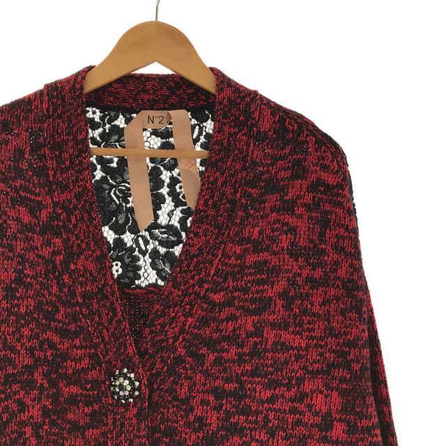 【美品】 N°21 / ヌメロヴェントゥーノ | MAGLIA CARDIGAN モヘア混 バック レース ビジューボタン カーディガン | 42 | レッド | レディース