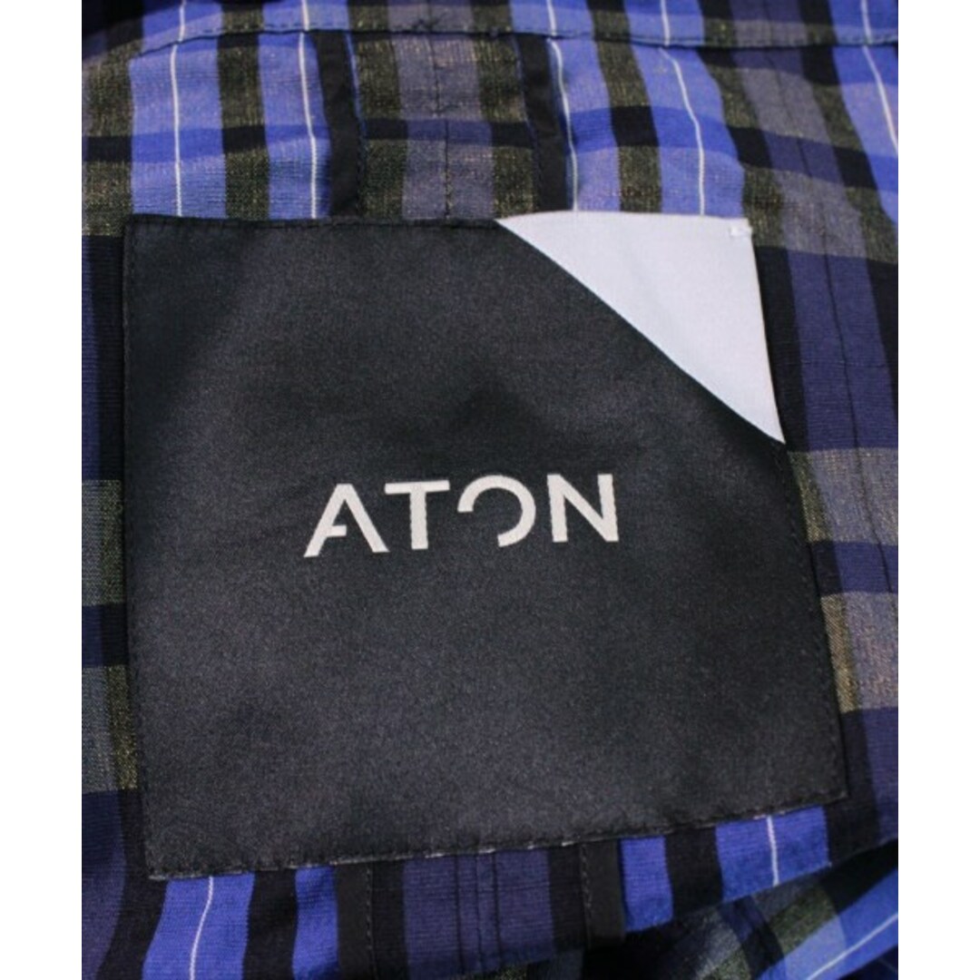 ATON エイトン チェスターコート -(XL位) 青xグレーx白(チェック)