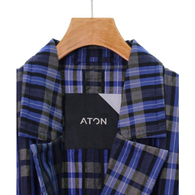 ATON - ATON エイトン チェスターコート -(XL位) 青xグレーx白