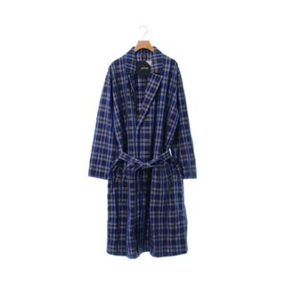 ATON エイトン チェスターコート -(XL位) 青xグレーx白(チェック)