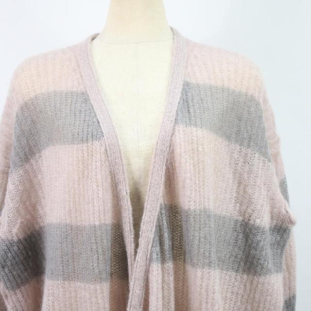 MM6 Maison Margiela / エムエムシックス メゾンマルジェラ | モヘヤ ニットボーダー オープン ロングカーディガン | M | グレー/ピンク | レディース
