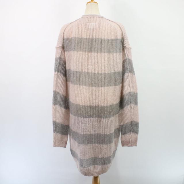 MM6 Maison Margiela / エムエムシックス メゾンマルジェラ | モヘヤ ニットボーダー オープン ロングカーディガン | M | グレー/ピンク | レディース
