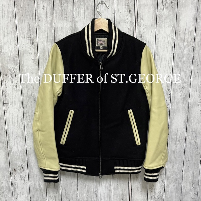 美品！The DUFFER of ST.GEORGE袖革スタジャン！黒×クリーム 魅力的な