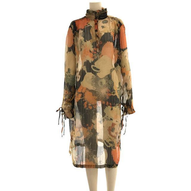 【美品】 DRIES VAN NOTEN / ドリスヴァンノッテン | シルク フラワー ラメ ミックス シースルー ハイネック ギャザースリーブ ロング ワンピース | 38 | マルチカラー | レディース | フリマアプリ ラクマ