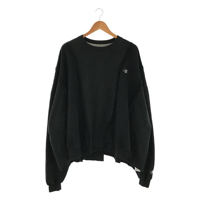 DISCOVERED(ディスカバード)のDISCOVERED / ディスカバード | NEWSED リメイクアイテム Wide Champion Sweat 再構築 ワイド チャンピオン スウェット ビッグシルエット トレーナー | F | ブラック | メンズ メンズのトップス(スウェット)の商品写真