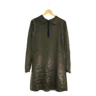 マルニ(Marni)のMARNI / マルニ | バックジップ 襟付き サテン ロング ドレス ワンピース | 38 | カーキ | レディース(ロングワンピース/マキシワンピース)