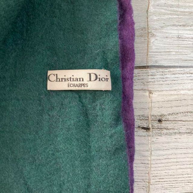 Christian Dior(クリスチャンディオール)のクリスチャンディオールバイカラーマフラーヴィンテージフリンジ付きロゴ入りパープル レディースのファッション小物(マフラー/ショール)の商品写真