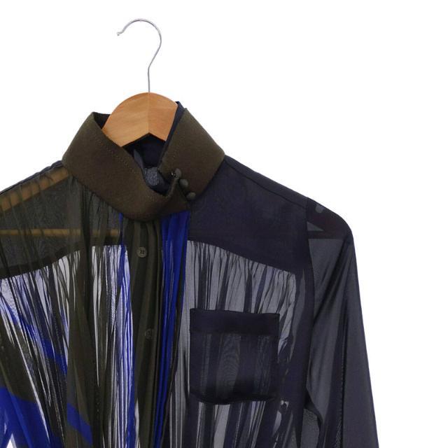 sacai(サカイ)の【新品】  sacai / サカイ | 2019年モデル | Blanket Shirt シアープリーツ ブランケットシャツ | 1 | カーキ/ネイビー | レディース レディースのトップス(シャツ/ブラウス(長袖/七分))の商品写真