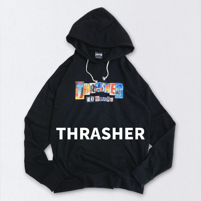 THRASHER　スラッシャー　40YEARSパーカー　男女兼用　ブラック　L