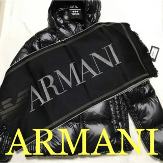 エンポリオアルマーニ(Emporio Armani)のEMPORIO ARMANI  イタリア製　ウール混紡 ジャカードロゴ　ブラック(マフラー)