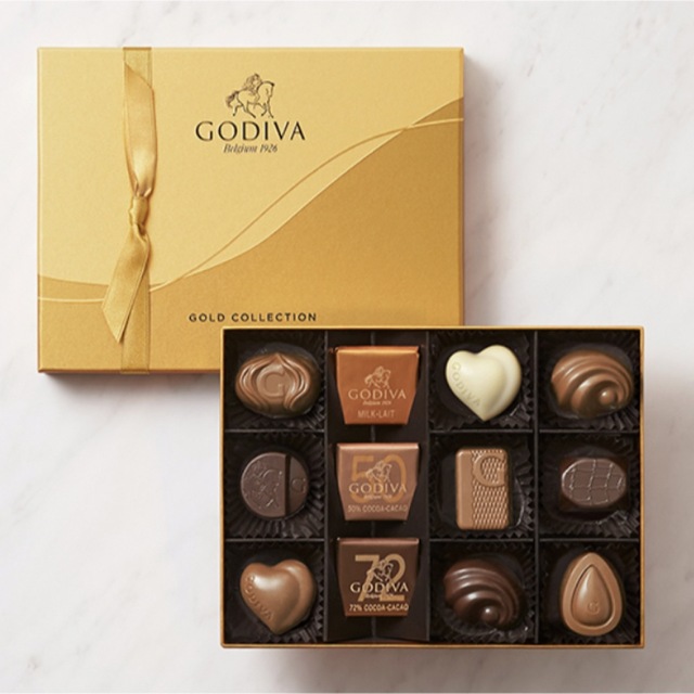 GODIVA(ゴディバ)のGODIVA、ゴディバ、チョコレート、サックゴールドコレクション、12粒入 食品/飲料/酒の食品(菓子/デザート)の商品写真