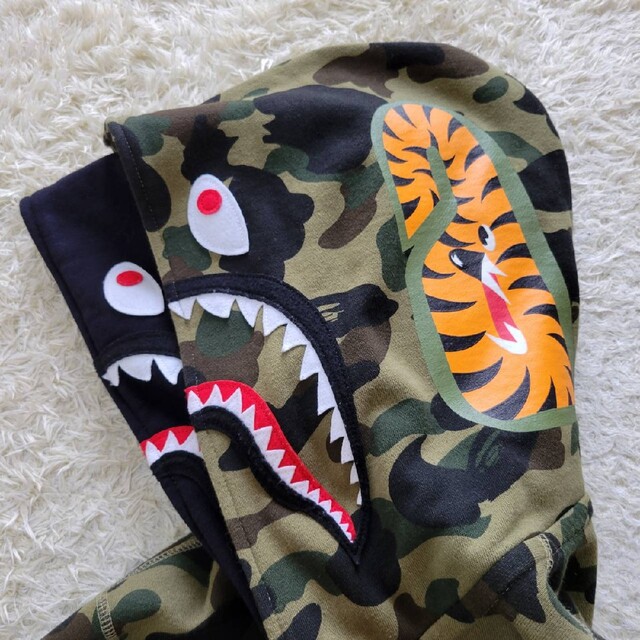 希少XL】a bathing ape 1stカモ ダブルシャークパーカー-