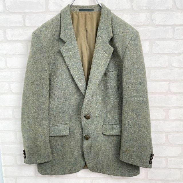 Harris Tweed(ハリスツイード)の【レアカラー】入手困難 ハリスツイード くるみボタン ツイードジャケット 緑 Ｌ メンズのジャケット/アウター(テーラードジャケット)の商品写真