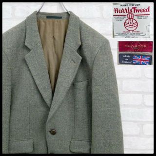 ハリスツイード(Harris Tweed)の【レアカラー】入手困難 ハリスツイード くるみボタン ツイードジャケット 緑 Ｌ(テーラードジャケット)