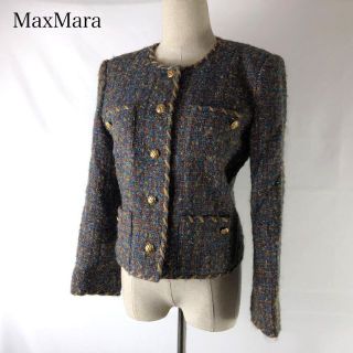 レディースMaxMara ヴィンテージ ノーカラー ツイード ジャケット