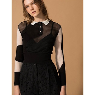6 (ROKU) - leinwande Intarsia Knitted Polo / Black