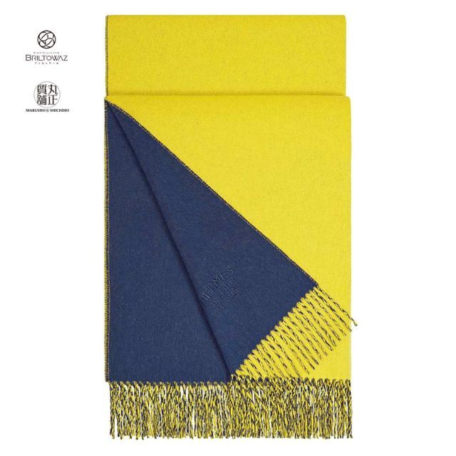正規逆輸入品】 Hermes 大判 ネイビー/イエロー カシミヤ マフラー