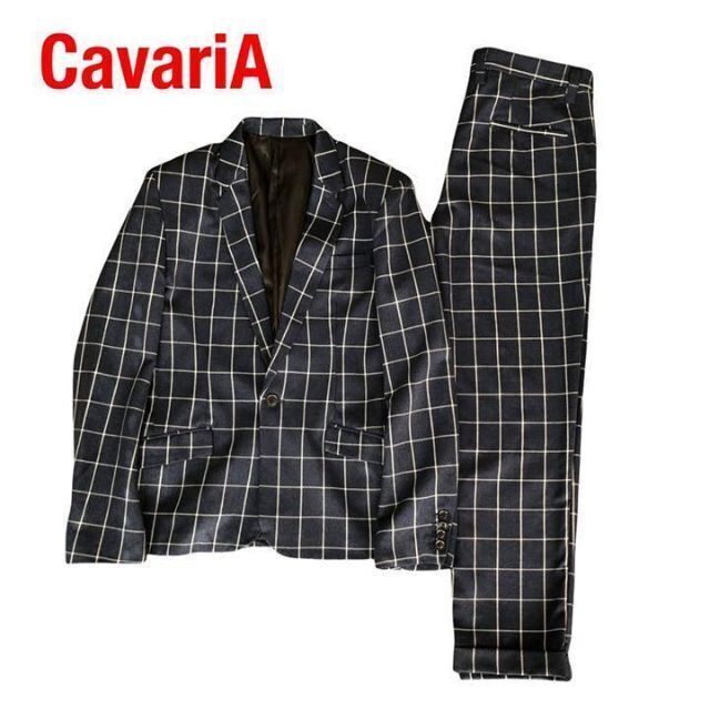 CavariAキャバリア　セットアップスーツ　チェック柄　ネイビー　46のサムネイル