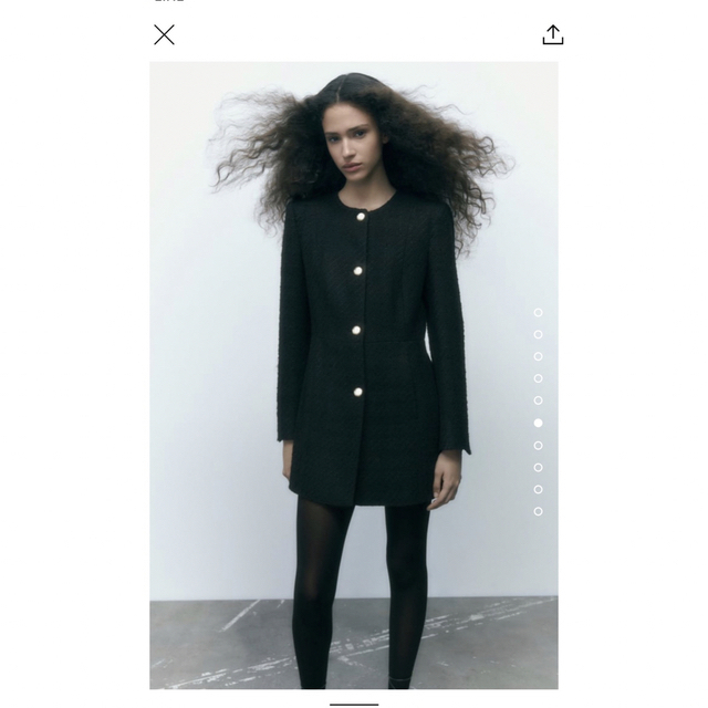 ZARA(ザラ)のZARツイードロングジャケット　黒 レディースのジャケット/アウター(ノーカラージャケット)の商品写真