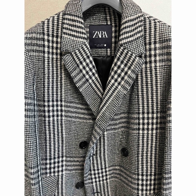 ZARA(ザラ)のZARA ザラ グレンチェック ダブル チェスターコート Lサイズ メンズのジャケット/アウター(チェスターコート)の商品写真