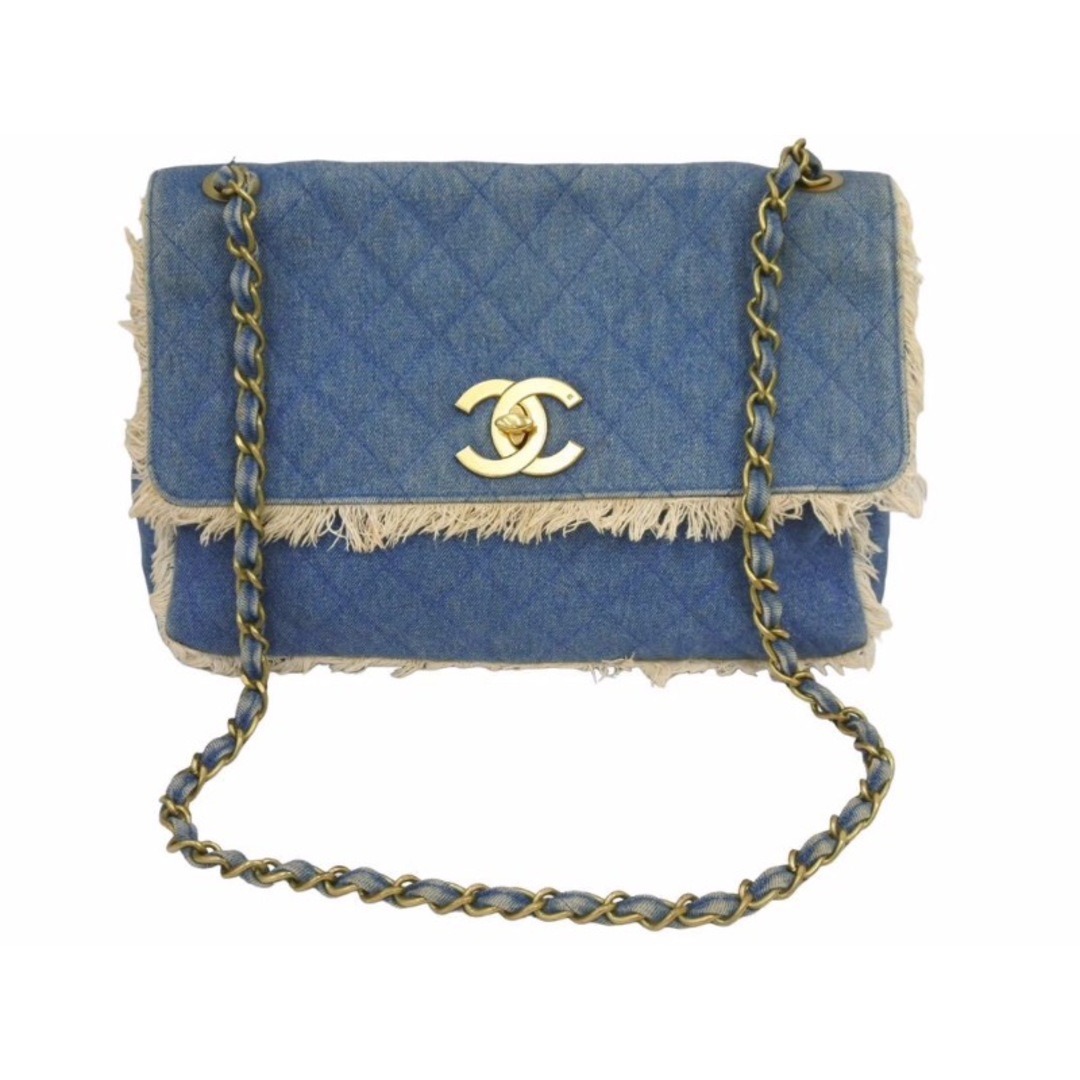 CHANEL シャネル デカマトラッセ シングルフラップ デニム チェーンショルダー フリンジ 2番台 ヴィンテージ 美品  44196開閉式