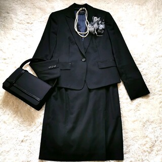 インディヴィ(INDIVI)のINDIVI  フォーマルスーツ　スカートスーツ　黒　ひとつボタン　シルク混(スーツ)