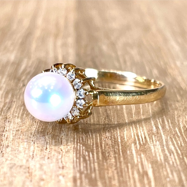 可愛い!k18 アコヤパール ダイヤ0.12ct リング 2.00g M1086 WEB限定