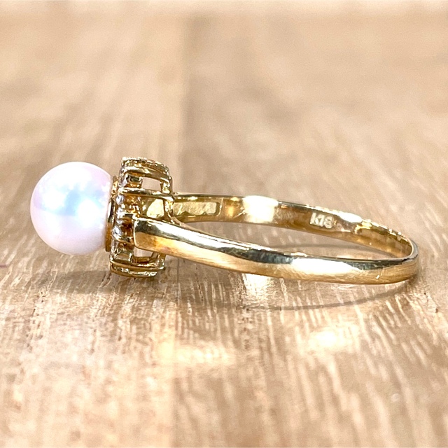 可愛い!k18 アコヤパール ダイヤ0.12ct リング 2.00g M1086-