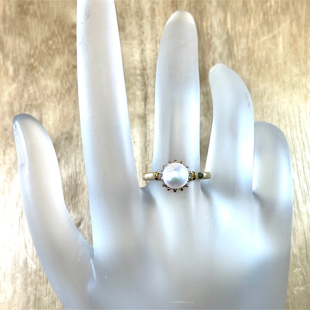 可愛い!k18 アコヤパール ダイヤ0.12ct リング 2.00g M1086-