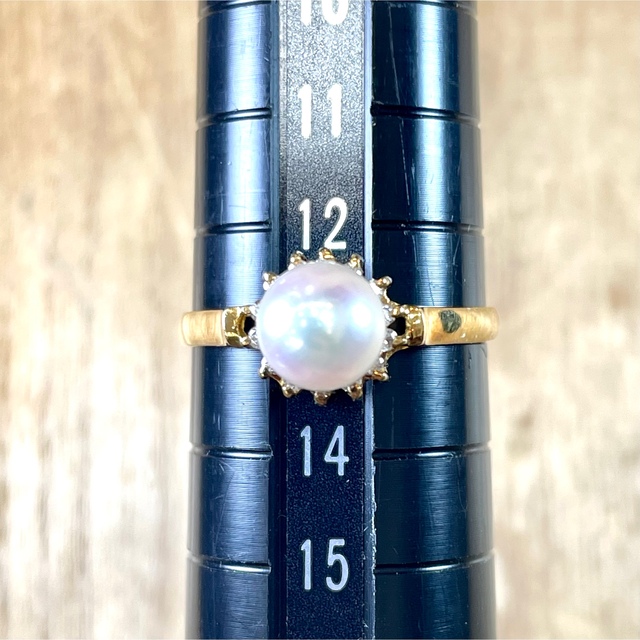 可愛い!k18 アコヤパール ダイヤ0.12ct リング 2.00g M1086