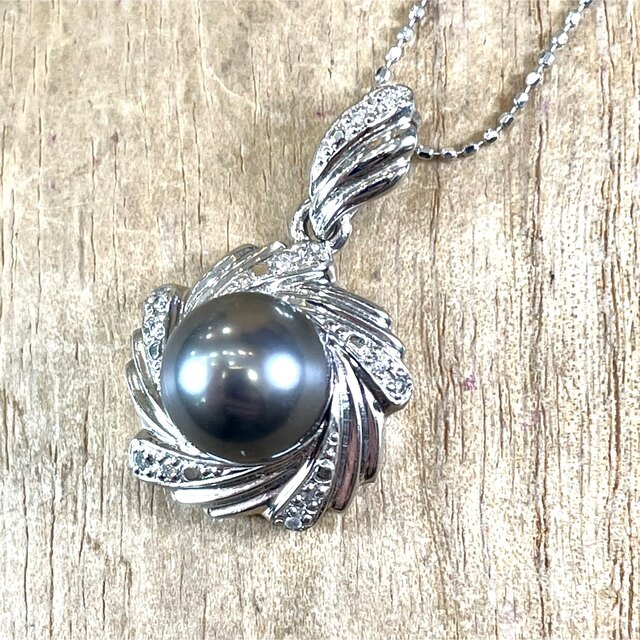 美しい!Pt900 黒蝶パール ダイヤ ペンダントトップ 6.36g M1088
