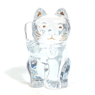 バカラ Baccarat Lucky Cat ラッキーキャット 招き猫 インテリア 置物 オブジェ クリスタルガラス クリア 未使用